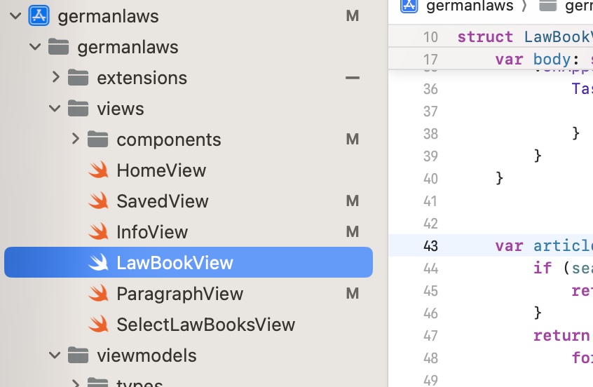 Deutsche Gesetzbücher - Open Source App entwicklung Detailansicht
